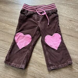 Mini Boden Heart Patch Corduroy Girls Pants Brown Pink y2k